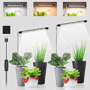 kullsinss grow lights for indoor plants, 2 heads plant light full spectrum with height adjustable, 10 dimmable brightness auto on/off timer, sunlike growing lamp for succulent bonsai plants
