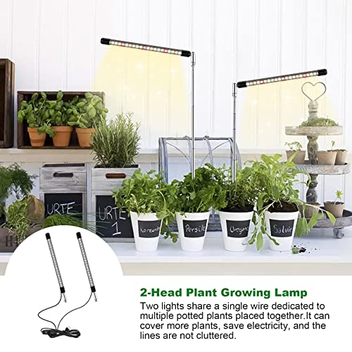 Kullsinss Grow Lights for Indoor Plants, 2 Heads Plant Light Full Spectrum with Height Adjustable, 10 Dimmable Brightness Auto On/Off Timer, Sunlike Growing Lamp for Succulent Bonsai Plants