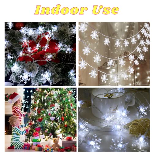 YUDI 60 LED Christmas Lights Decorations - 29.7 Ft Snowflakes Christmas Tree Light Decor Indoor Room,LED Fairy Lights Waterproof for Outdoor Garden Patio Bedroom,Battery Operated