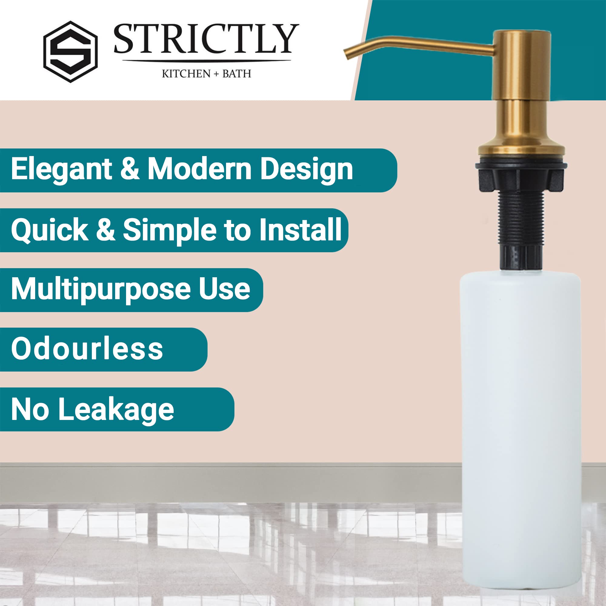 Strictly Sinks Liquid Soap Dispenser - Stainless Steel Dish Soap Dispenser, Refillable Kitchen Soap Dispenser for Kitchen Sink, Soap Dispenser Bottle with Stainless Steel Pump