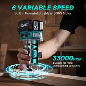 Avhrit Cordless Compact Wood Router, 21V Wood Router Tool With 1PCS 4.0Ah Battery, Brushless Handheld Palm Routers for Woodworking, Wood Trimmer Cutting with 15 pieces 1/4" Router Bits Set