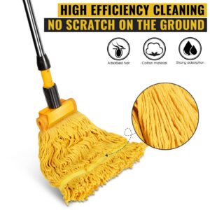 Almcmy Commercial Mop, Looped-End String Wet Mop with 2 Mop Head Replacement, Heavy Duty Mop Floor Mop with 55" Stainless Steel Handle & Jaw Clamp, Industrial Dust for Floor Cleaning