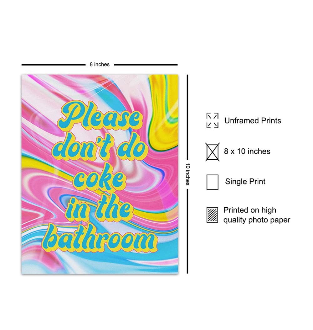 Hippie Trippy Bathroom Wall Art - Bath Wall Decor - Powder room Decor - Restroom Sign - Funny Bathroom Decor - Please Don't Do Coke In the Bathroom Poster - Psychedelic Room Decor - Dorm Room Decor