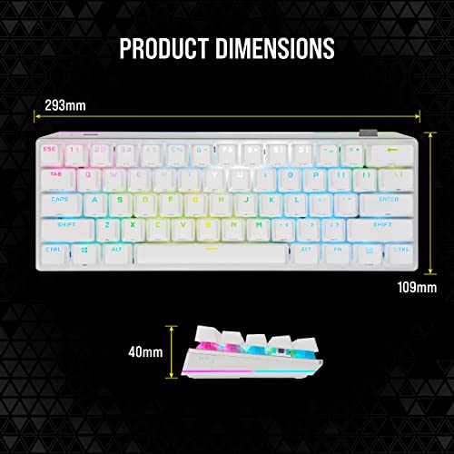 Corsair K70 PRO Mini Wireless RGB 60% Mechanical Gaming Keyboard - Fastest Sub-1ms Wireless, Swappable Cherry MX Brown Keyswitches, Aluminum Frame, PBT Double-Shot Keycaps - NA Layout, QWERTY - White