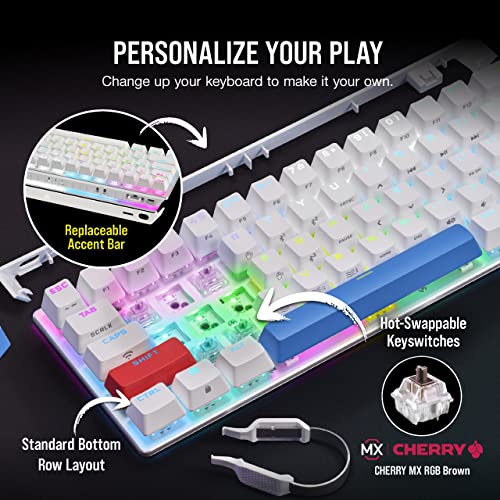 Corsair K70 PRO Mini Wireless RGB 60% Mechanical Gaming Keyboard - Fastest Sub-1ms Wireless, Swappable Cherry MX Brown Keyswitches, Aluminum Frame, PBT Double-Shot Keycaps - NA Layout, QWERTY - White