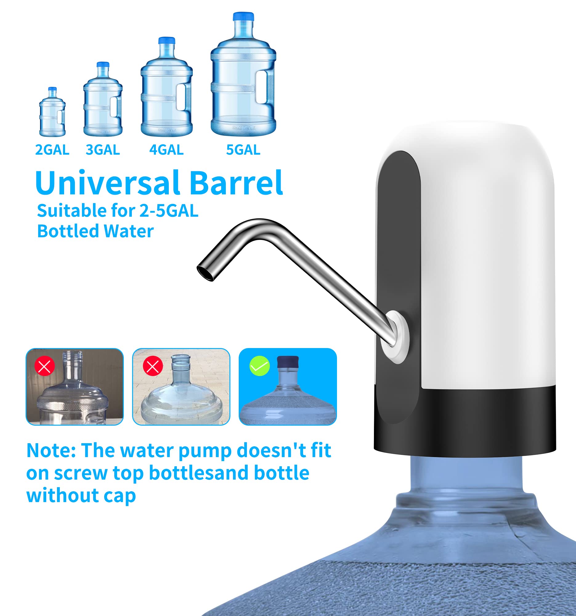 5 Gallon Water Bottle Dispenser USB Charging Automatic Drinking Electric Water Pump for Universal 3-5 Gallon Bottle Portable Water Dispenser Pump for Camping