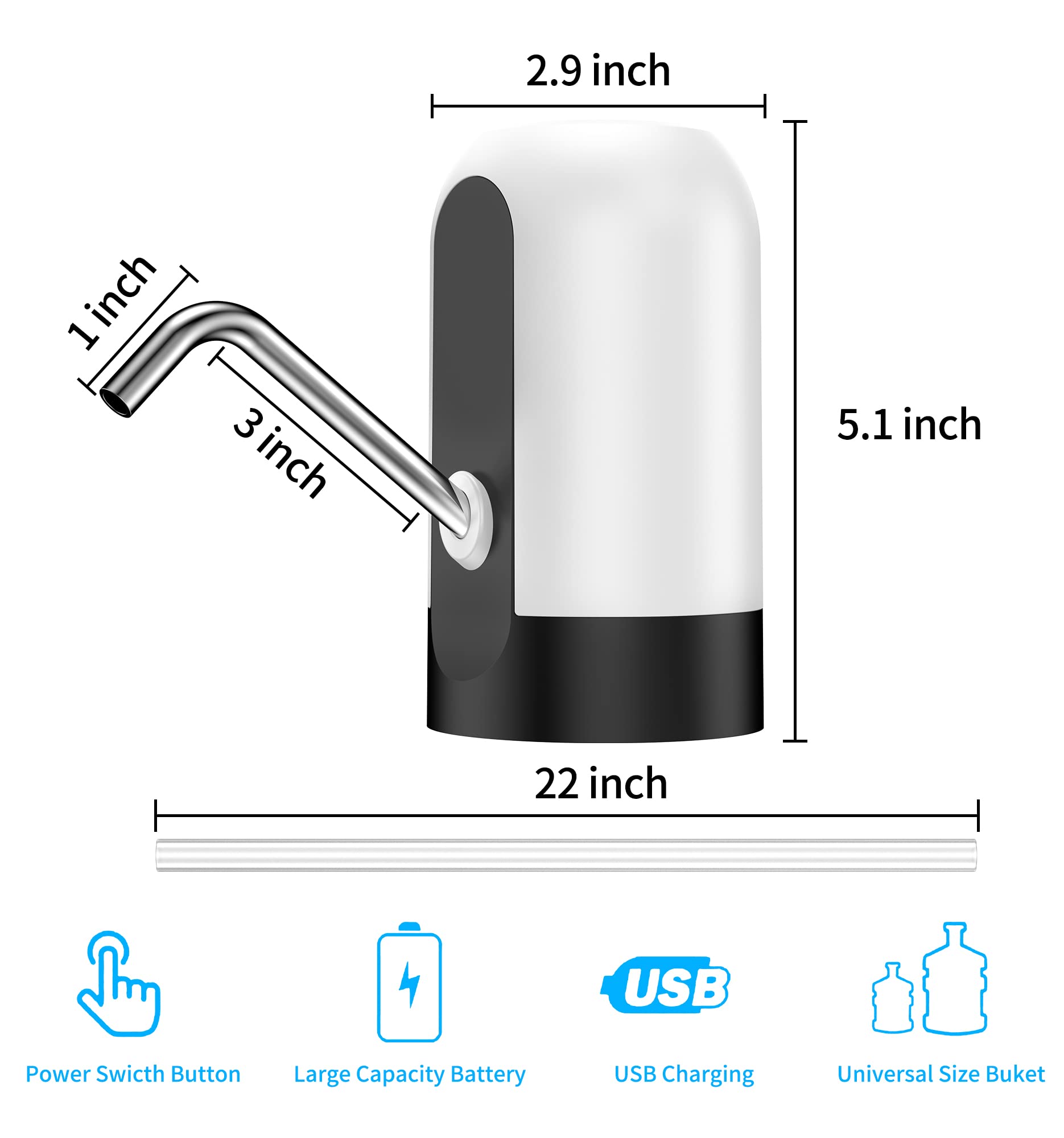 5 Gallon Water Bottle Dispenser USB Charging Automatic Drinking Electric Water Pump for Universal 3-5 Gallon Bottle Portable Water Dispenser Pump for Camping