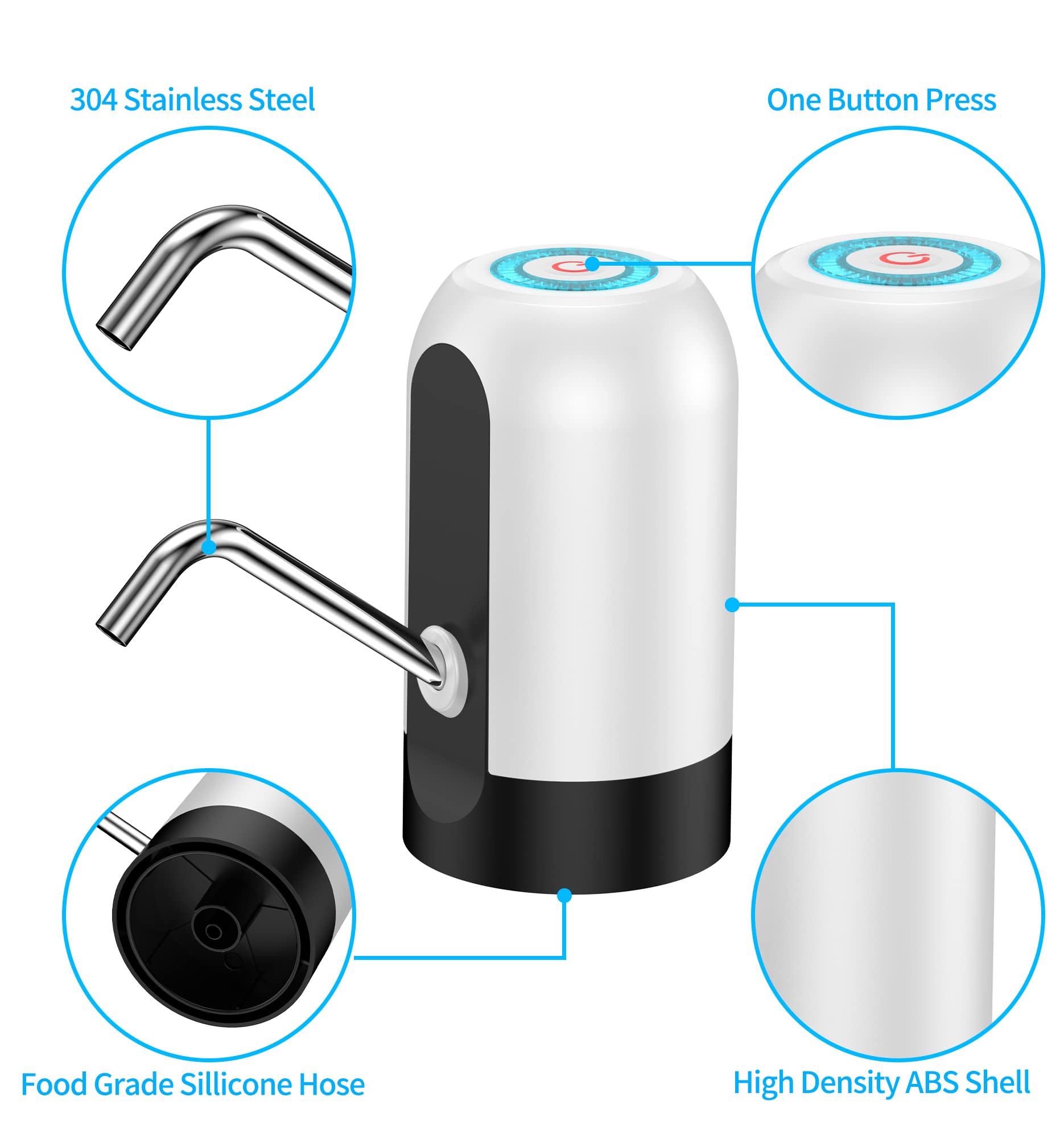 5 Gallon Water Bottle Dispenser USB Charging Automatic Drinking Electric Water Pump for Universal 3-5 Gallon Bottle Portable Water Dispenser Pump for Camping