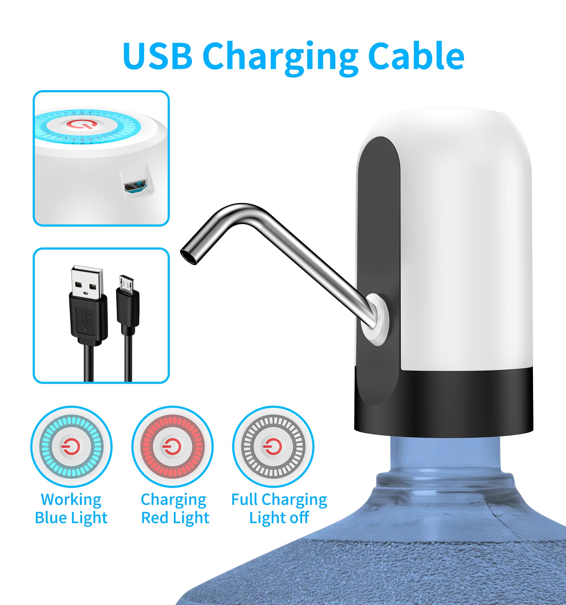 5 Gallon Water Bottle Dispenser USB Charging Automatic Drinking Electric Water Pump for Universal 3-5 Gallon Bottle Portable Water Dispenser Pump for Camping