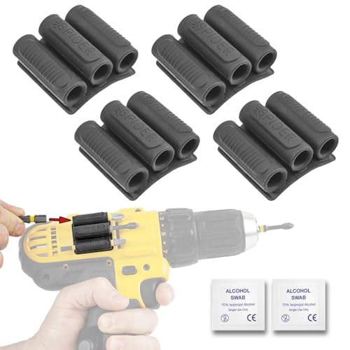 Spider Tool Holster - BitGripper v2 Pack of Four High Strength 3M Adhesive Drill add-on for Easy Access to six Driver bits on The Side Your Power or Driver! Includes Two Alcohol Swabs, + 2 Swab