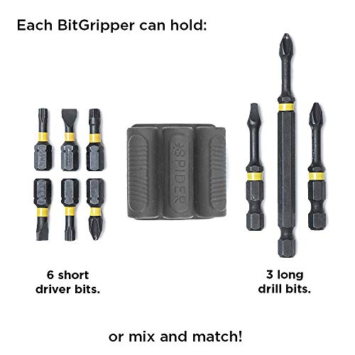 Spider Tool Holster - BitGripper v2 Pack of Four High Strength 3M Adhesive Drill add-on for Easy Access to six Driver bits on The Side Your Power or Driver! Includes Two Alcohol Swabs, + 2 Swab