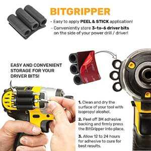 Spider Tool Holster - BitGripper v2 Pack of Four High Strength 3M Adhesive Drill add-on for Easy Access to six Driver bits on The Side Your Power or Driver! Includes Two Alcohol Swabs, + 2 Swab