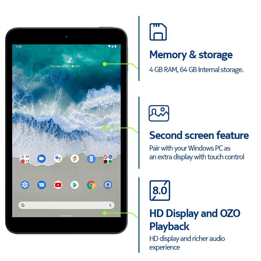 Nokia T10 | Android 12 | 8-Inch Screen | Tablet | US Version | 4/64GB | 8MP Camera | Ocean Blue