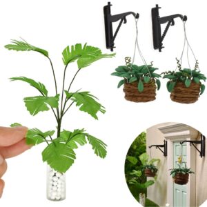 iland miniature dollhosue accessories on 1 12 scale, mini plants & plant hangers set (green plants w/wall hooks 5pcs)