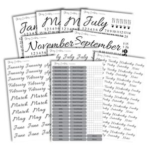 essentials calendar planner and journaling stickers, black and white starter kit for journals and planners, 12 sheets, 1361 stickers per pack