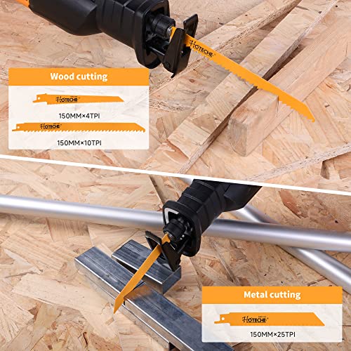 Hoteche Power Reciprocating Saw 7.1-Amp Variable Speed Corded Saw Sawzall for Wood/Metal or PVC Cutting with 3Pcs Saw Baldes