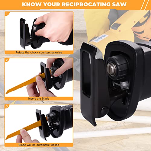 Hoteche Power Reciprocating Saw 7.1-Amp Variable Speed Corded Saw Sawzall for Wood/Metal or PVC Cutting with 3Pcs Saw Baldes