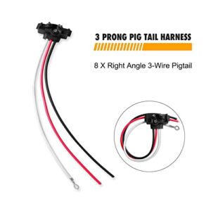 8 X Trailer Wiring, 3 Prong Pigtail Harness, 36DB Right Angle 3-Wire Pigtail Trailer Lights Plug Molded for Stop Turn Tail Sealed Round Oval Light Brake Backup Light