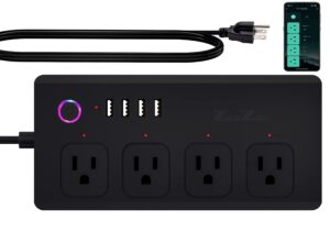 zauzau zigbee smart power bar(tuya zigbee hub required) surge protector usb power 5ft extension cord with 4 usb ports & 4 ac outlets,compatible with alexa,google assistant,voice control