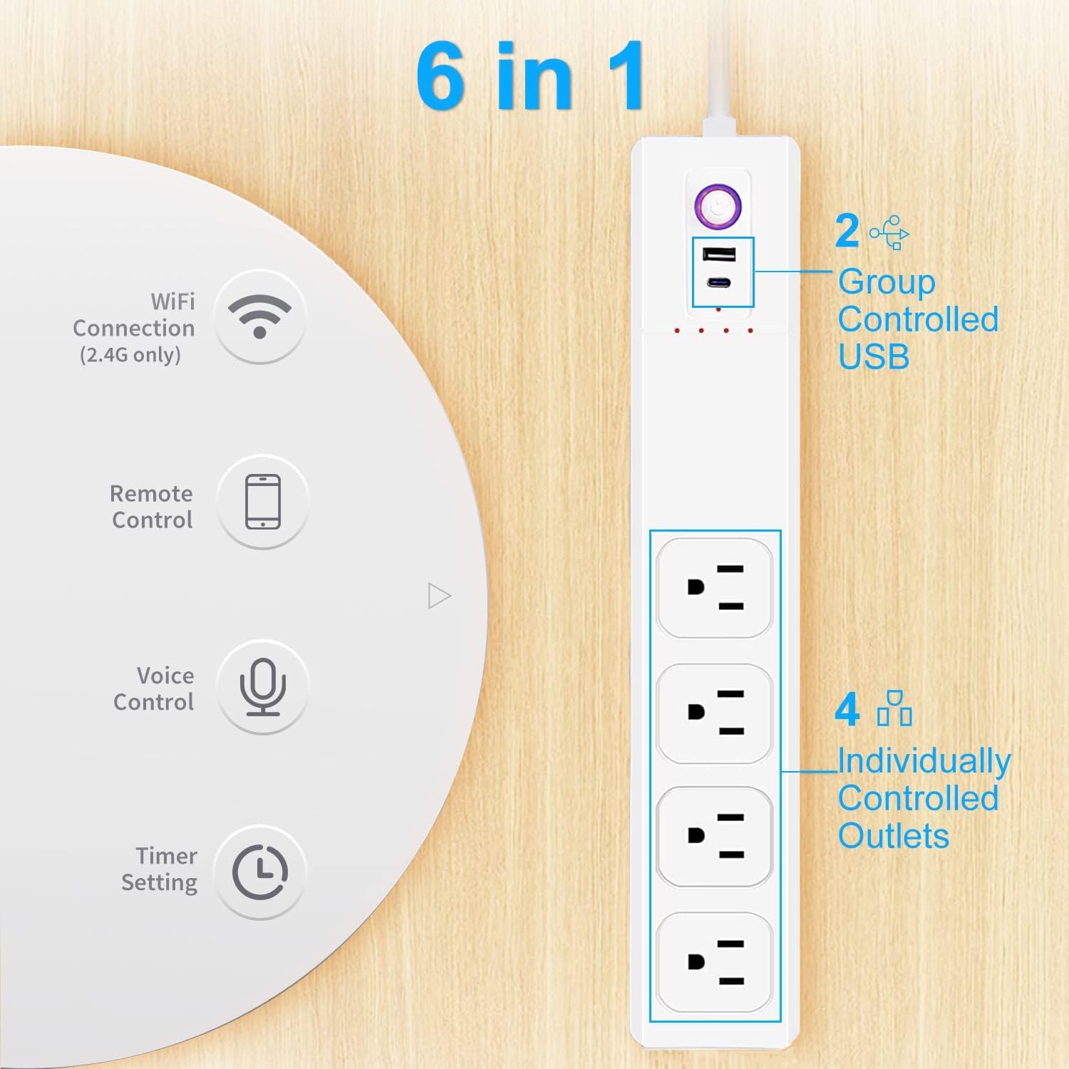 Zauzau ZigBee Smart Surge Protector Power Strips with 4 Individually switches USB Charger 16A 3000W Compatible with Alexa Google Home Philips HUE SmartThings Hub Required cETL Listed FCC Certified