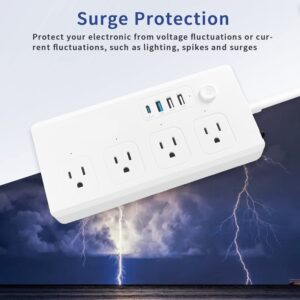 Zauzau Smart PD Power Strip and Surge Protectors Type-C 30W USB-C 18W 4 AC outlets 10A 1650W 5 feet Extension Cord Flat Plug for Home Office Hotel