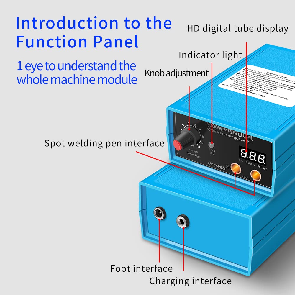 Spot Welder, Geevorks Battery Spot Welder 10 Gear Output Power Adjust, 5000W Spot Welding Equipment for Sopts Welding 18650/26650/32650 and 0.1~0.15mm Nickel Sheet