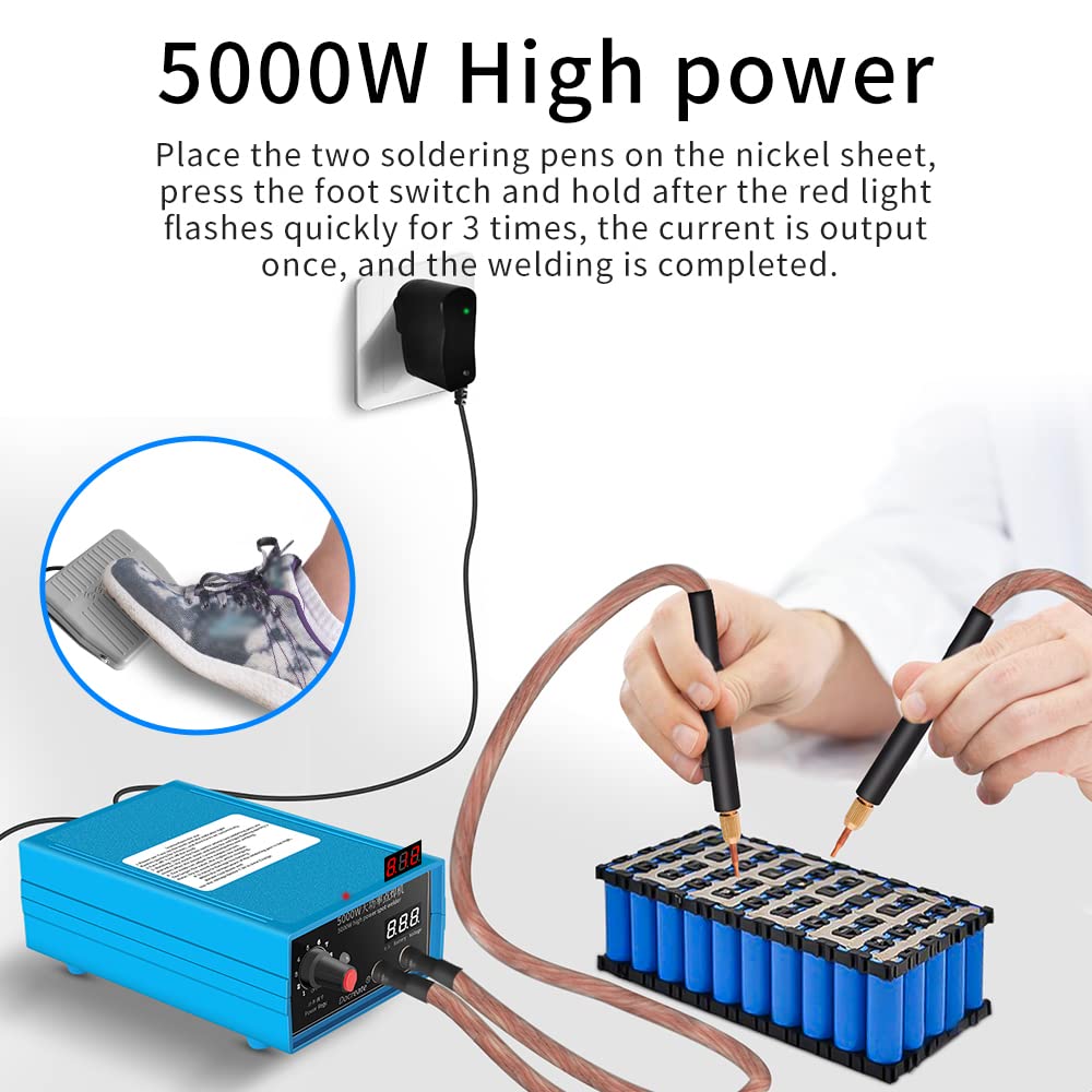 Spot Welder, Geevorks Battery Spot Welder 10 Gear Output Power Adjust, 5000W Spot Welding Equipment for Sopts Welding 18650/26650/32650 and 0.1~0.15mm Nickel Sheet