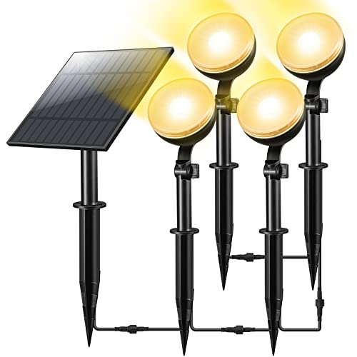 Linkind Solar Spot Lights Outdoor, 4-in-1 Solar Landscape Spotlights Outdoor IP67 Waterproof, 9.8ft Cable Dusk to Dawn Solar Outdoor Lights for Garden, Yard, Driveway Walkway, Patio, Warm White 3000K