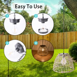 Outdoor Solar Hanging Lantern, Natural Seeweed Rattan Bamboo Woven Porch Patio Gazebo Pendent Chandelier Light Decorative Solar Powered Hanging Lamp for Front Door Garden
