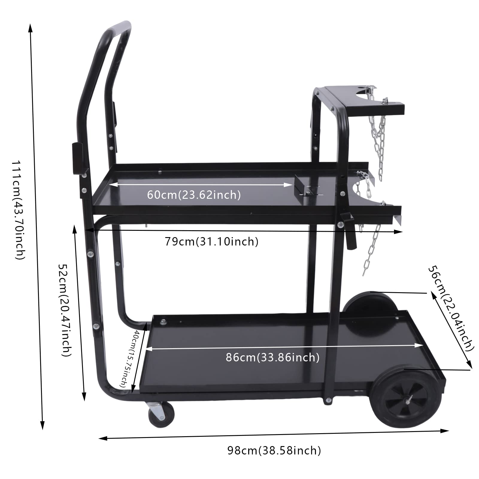 2-Tier Welding Cart Portable Rolling Welding Cart Trolley Workshop Organizer,Heavy Duty MIG TIG ARC Welder Plasma Cutter Cart with Gas Cylinders Storage and Safety Chains,175lbs Capacity