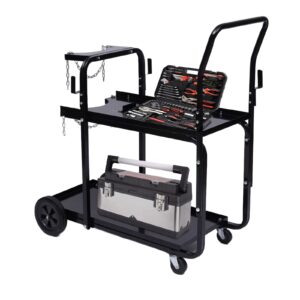 2-Tier Welding Cart Portable Rolling Welding Cart Trolley Workshop Organizer,Heavy Duty MIG TIG ARC Welder Plasma Cutter Cart with Gas Cylinders Storage and Safety Chains,175lbs Capacity