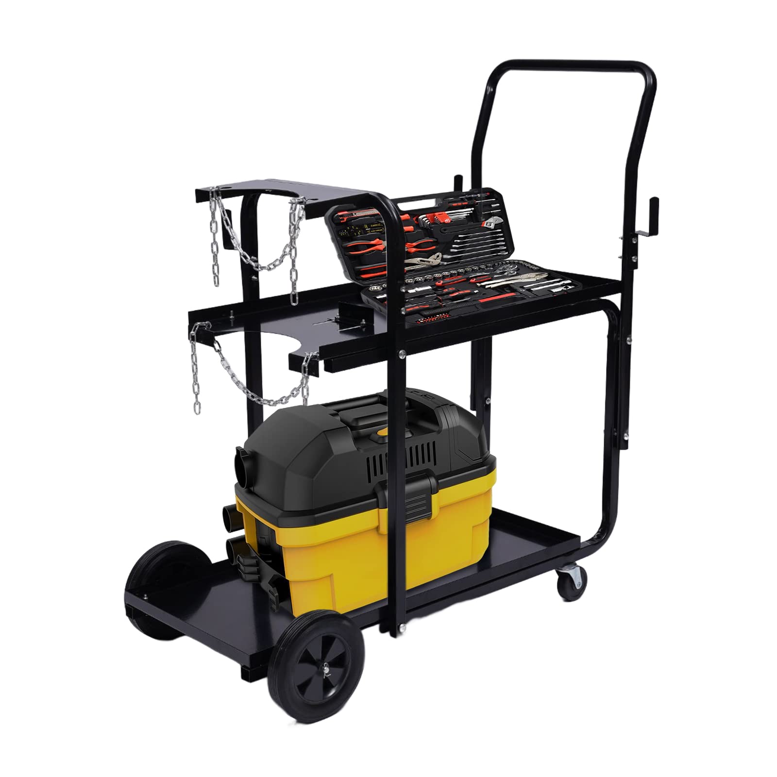 2-Tier Welding Cart Portable Rolling Welding Cart Trolley Workshop Organizer,Heavy Duty MIG TIG ARC Welder Plasma Cutter Cart with Gas Cylinders Storage and Safety Chains,175lbs Capacity