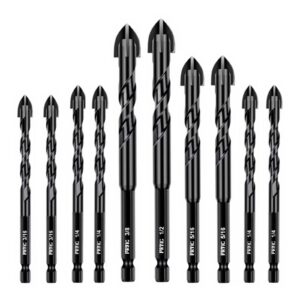 hex shank 10 pcs masonry drill bits, concrete drill bit set for tile, brick, glass, plastic and wood, tungsten carbide tip work on concrete or brick wall by fryic