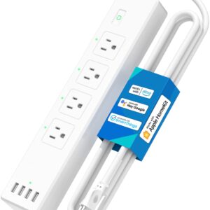 meross Smart Plug Power Strip, WiFi Flat Outlet 15A Compatible with Apple HomeKit, Siri, Alexa, Google Assistant & SmartThings, with 4 AC Outlets & 4 USB Ports, 6 Feet Surge Protector Extender