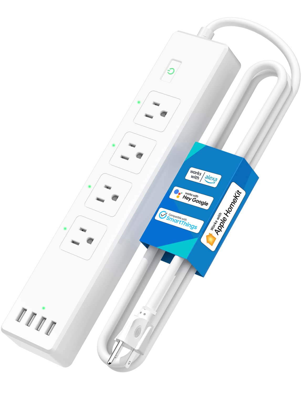 meross Smart Plug Power Strip, WiFi Flat Outlet 15A Compatible with Apple HomeKit, Siri, Alexa, Google Assistant & SmartThings, with 4 AC Outlets & 4 USB Ports, 6 Feet Surge Protector Extender