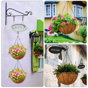 Mimorou 8 Pack Hanging Planters 14 Inch Metal Flower Pots Basket Holder with Coconut Coir Liners Metal Round Wire Plant Holder with Chain Porch Decor for Indoor Outdoor Patio Porch Garden Decoration