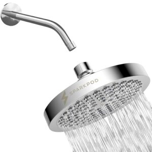 sparkpod chrome high-pressure rain shower head + matching 9" shower arm with flange - 1-min installation
