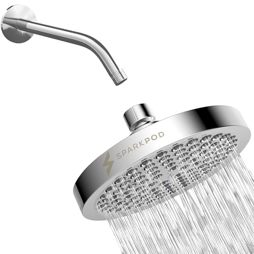 SparkPod Chrome High-Pressure Rain Shower Head + Matching 9" Shower Arm with Flange - 1-min Installation