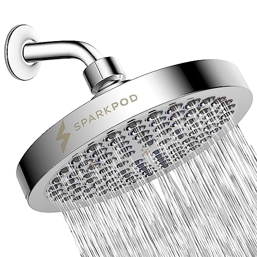 SparkPod Chrome High-Pressure Rain Shower Head + Matching 9" Shower Arm with Flange - 1-min Installation