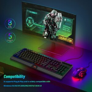 TuparGo Computer RGB Backlit USB Wired Gaming Keyboards 104 Keys, 25 Anti-Ghosting Spill-Resistant Mac Keyboard for Desktop and PC, Black