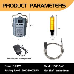 TUNTROL 1000W 30000RPM Flex Shaft Rotary Tool, Thicken 1/4" Flexible Shaft with Stepless Speed Foot Pedal, Hanging Grinder Carver Electric Multi-function Metalworking Tools Repair Kit