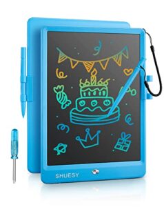 shuesy lcd writing tablet for kids – 8.5 inch colorful graffiti drawing board for toddlers – magic scribble doodle board – touch screen lcd drawing tablet – doodle pad for toddler 1-3 4-8 (blue)