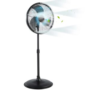 costway outdoor misting fan, 20-inch pedestal fan with adjustable height, 3 speeds, 90° oscillation, rustproof steel frame and 6.5 ft water inlet pipe, oscillating fan for cooling outdoor spaces