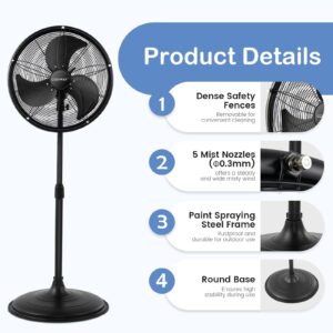 COSTWAY Outdoor Misting Fan, 20-Inch Pedestal Fan with Adjustable Height, 3 Speeds, 90° Oscillation, Rustproof Steel Frame and 6.5 FT Water Inlet Pipe, Oscillating Fan for Cooling Outdoor Spaces