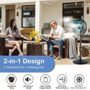 COSTWAY Outdoor Misting Fan, 20-Inch Pedestal Fan with Adjustable Height, 3 Speeds, 90° Oscillation, Rustproof Steel Frame and 6.5 FT Water Inlet Pipe, Oscillating Fan for Cooling Outdoor Spaces