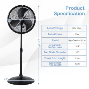 COSTWAY Outdoor Misting Fan, 20-Inch Pedestal Fan with Adjustable Height, 3 Speeds, 90° Oscillation, Rustproof Steel Frame and 6.5 FT Water Inlet Pipe, Oscillating Fan for Cooling Outdoor Spaces