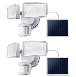 home zone security 2 pack solar floodlights outdoor with motion sensor 40’ x 180°, 1500 lumens, 5000k bright white, dusk to dawn, aluminum adjustable heads, waterproof flood lights backyard patio