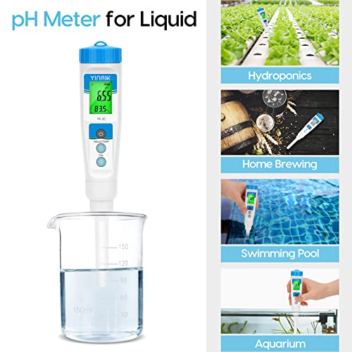 YINMIK pH Meter with Flat Surface Electrode to Measure pH of Liquids Semi-Solids e.g. Hydroponic Nutrient, Wort in Beer Brewing, Lotions and Creams Cosmetic, Durable Tester with Protective Sensor Cap