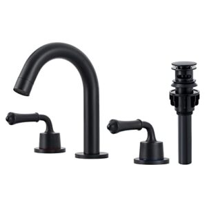 kzh black bathroom faucet for sink 3 hole, widespread bathroom sink faucet,8 inch 2 handle basin faucet mixer taps with water supply lines & pop up drain