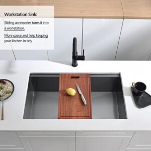 32 Gray Undermount Workstation Kitchen Sink, Dorzom 32”x19” Metallic Matte Gray Stainless Steel Undermount 18 Gauge 10 Inch Deep Single Bowl Workstation Ledge Kitchen Sink with Accessories